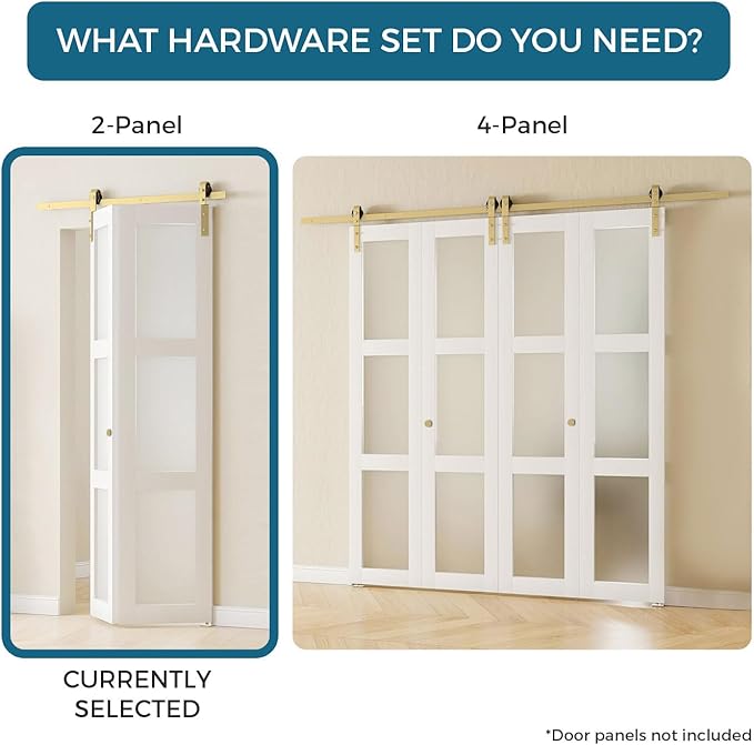Rio Salto Gold Bifold Sliding Barn Door Hardware Kit Heavy Duty Metal Track System with Matching Knobs Gold Bi-Fold Barn Door Bifold Closet Doors, Bi-Folding 34" Track for 2 Doors, 2 Rollers No Door