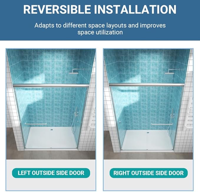 Glass Sliding Shower Door 56-60" W x 72" H, Semi Frameless Double Sliding Bathroom Shower Door, 1/4"(6mm) Clear Tempered Glass, Nano Easy Cleaning Coated, ANSI Cerified, Brushed Nickel