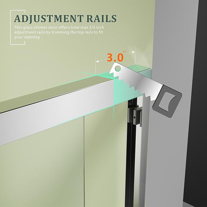 Chrome 44"-48" W x 72" H Semi-Frameless Glass Shower Door,Bathroom Sliding Door with 1/4'' Clear Tempered Glass,Plating Silver Stainless Steel Hardware Double Handles Bypass Doors