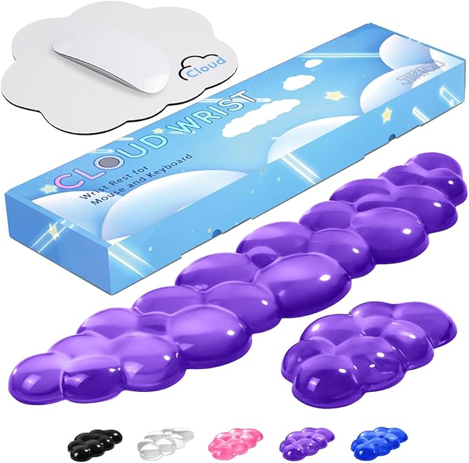 JIKIOU Clear Gel Wrist Rest for Keyboard and Mouse, Cool Silicone Mouse Wrist Rest Set, Cute Ergonomic Wrist Rest for Keyboard Typing Pain Relief, Suitable for Office Computer Laptop Gaming Purple