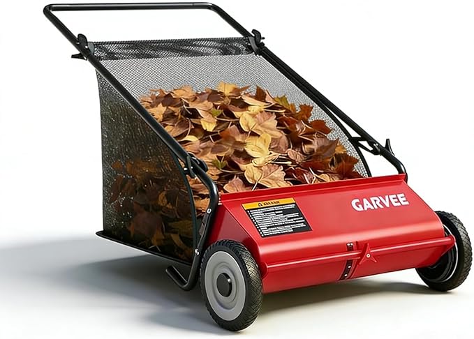 Push Lawn Sweeper,26 in Width Enhanced 4-Brush System, 7 ft Capacity Heavy Duty Steel Frame, Ideal for Yard and Garden Cleanup, Red