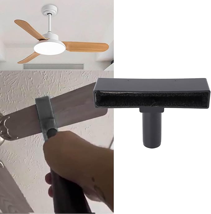 Ceiling Fan Blade Cleaner Duster, Fan Blade Cleaning Tool with Washable Brush Attachment, ABS Ceiling Fan Duster for Home Use, Reaches High Blades Without Ladder (Black)