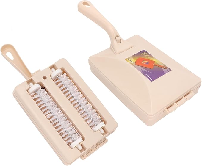 Yinhing Double Roller Broom Brush, Carpet Debris Sweeper with Comfortable Grip, Beige