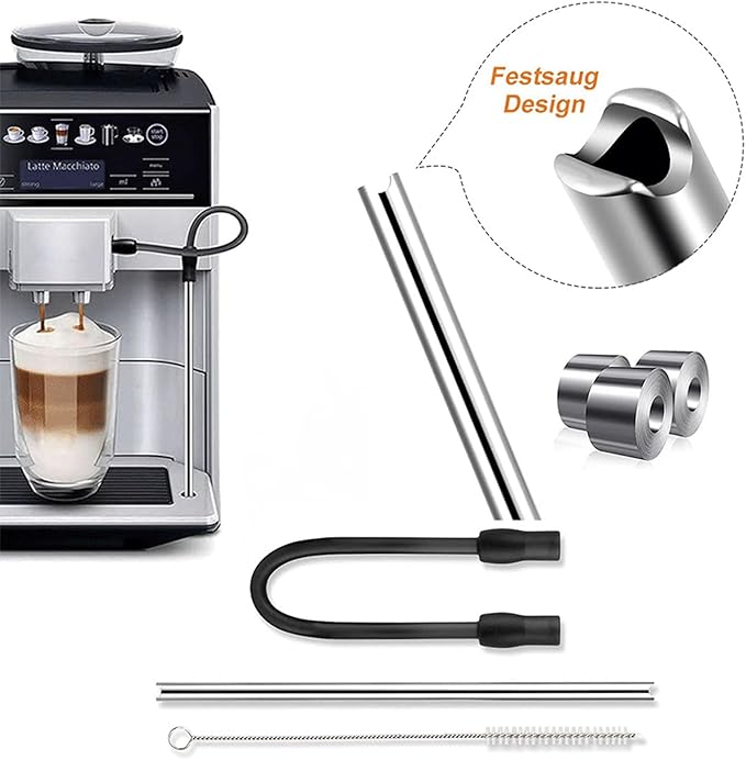 Coffee Machine Replacement Tubes: Includes Silicone Milk Tube, Stainless Steel Milk Tube, Compatible with Bosch, Coffee Maker Milk Foam Straw with Cleaning Brush