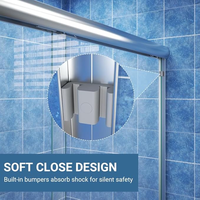 Glass Sliding Shower Door 56-60" W x 72" H, Semi Frameless Double Sliding Bathroom Shower Door, 1/4"(6mm) Clear Tempered Glass, Nano Easy Cleaning Coated, ANSI Cerified, Polished Chrome