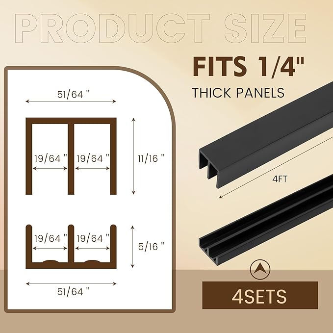 Fancat 4 Sets Plastic Sliding Door Track, 1/4" Thick Panels Glass Cabinet Sliding Door Track, PVC Durable Low Noise Window Track, 4 ft Long, Easy Installation