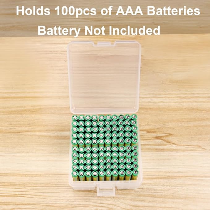 PNGKNYOCN Battery Holder Storage Box,AAA Batteries Portable Organizer Box Holds 100 AAA Batteries,Insulative Plastic Clear Color