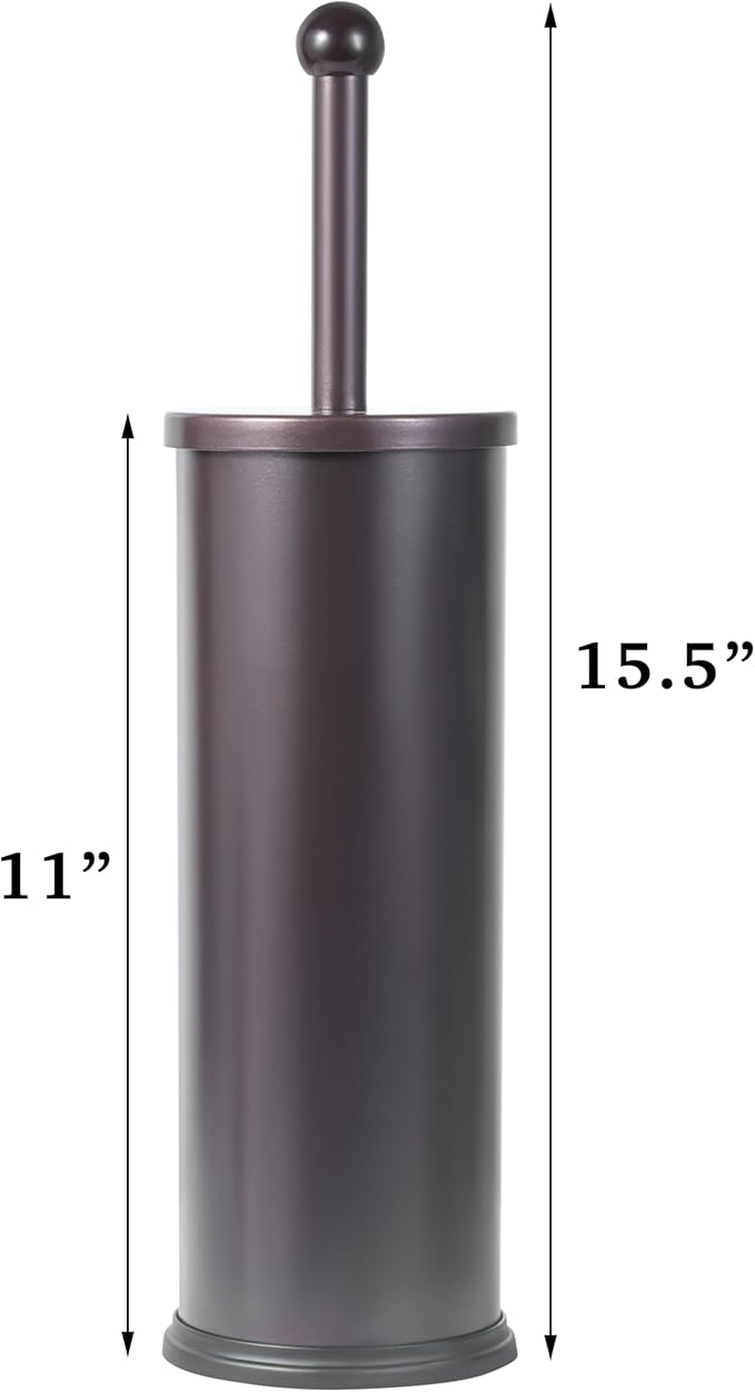 HUJI Rust Resistant Bronze Toilet Brush Holder with Lid Perfect Bathroom Bowl Cleaning Set Gift for House Warming or College Dorms Accessories (1, Bronze Toilet Brush)