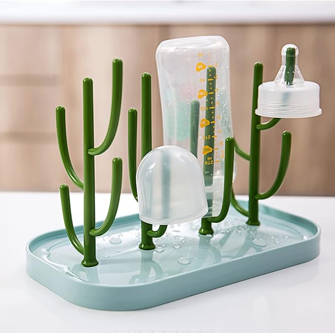 FEOOWV Baby Bottle Drying Rack with Base, Creative Tree Branch Baby Bottle Dryer Holder for Bottles, Teats, Cups, Pump Parts and Accessories (Green)