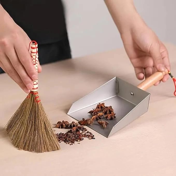 Compact Dust Pan - Mini Stainless Steel Handheld 8.5 in | Portable Short Handle Design for Quick Cleanups on Tables, Desks, Keyboards, Workshops & Small Spaces | Easy to Store & Use