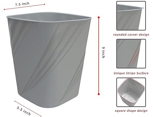 DAJITRE Small Plastic Trash Can Wastebasket Recycling Bin for Bathroom, Dorm, Bedroom，Home Office, Garbage Can for Bedroom, Kids Room (2, Grey)
