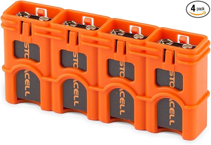 Storacell by Powerpax Slimline Battery Storage Container - Holds 4 - 9 Volt Batteries, Orange, 1 Count (Pack of 1)