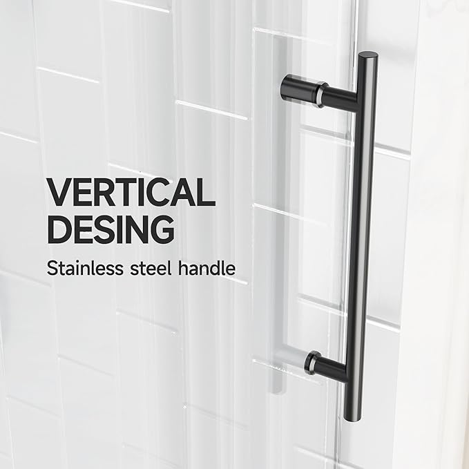 56-60" W x 60" H Frameless Bathtub Sliding Door, 5/16"(8mm) Tempered Glass Tub Shower Door with Explosion-Proof Film and Nano-Coated, Heavy Duty Stainless Steel Components, Matte Black