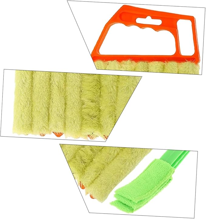 VALICLUD Window Shutter Brush Set 2pcs Handheld 7-Finger and 3-Finger Blinds Cleaning Brushes for Air Conditioner Vents and Window Blinds Dust Removal in Orange and Green