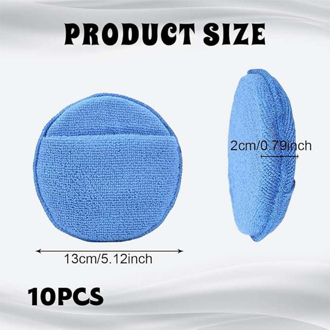 10PCS Wax Applicator Pads, Polishing Pad, 5" Diameter Soft Microfiber Polishing Care Foam Sponge with Finger Pocket, Car Buffing & Detail Foam Wax Applicator Sponge for Car Cleaning (Blue)