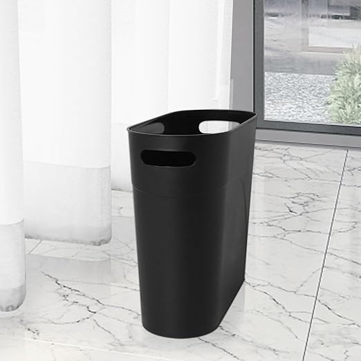 2 Pack 3.2 Gallon Plastic Trash Cans for Bathroom, Small Waste Bins with Handles, Compact Garbage Containers for Narrow Spaces, Recycle Wastebaskets for Office, Kitchen, Bedroom, Living Room (black)