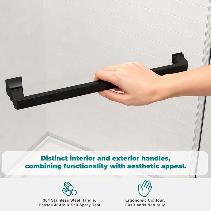 36" D x 36" W x 72" H Neo-Angle Frameless Shower Door, 1/4” (6MM) SGCC Tempered Glass with Explosion-Proof Film and Nano Coating, Black Stainless Steel Frame