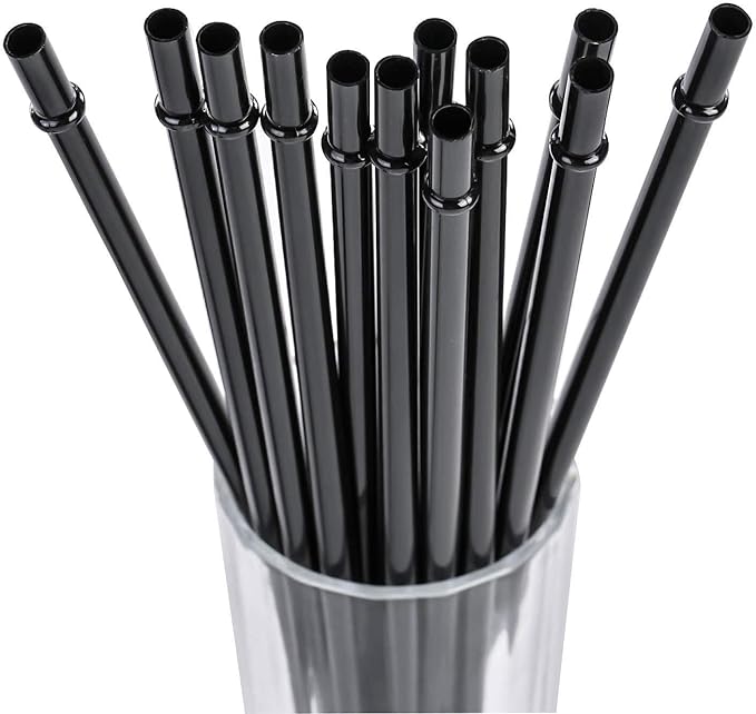 DAKOUFISH 6 Inch Black Reusable Plastic Replacement Drinking Straws for Short Mini 6 oz 8 oz Mason Jar,Tumblers, Set of 12 Pcs Straws with Cleaning Brush (6inch,Black)