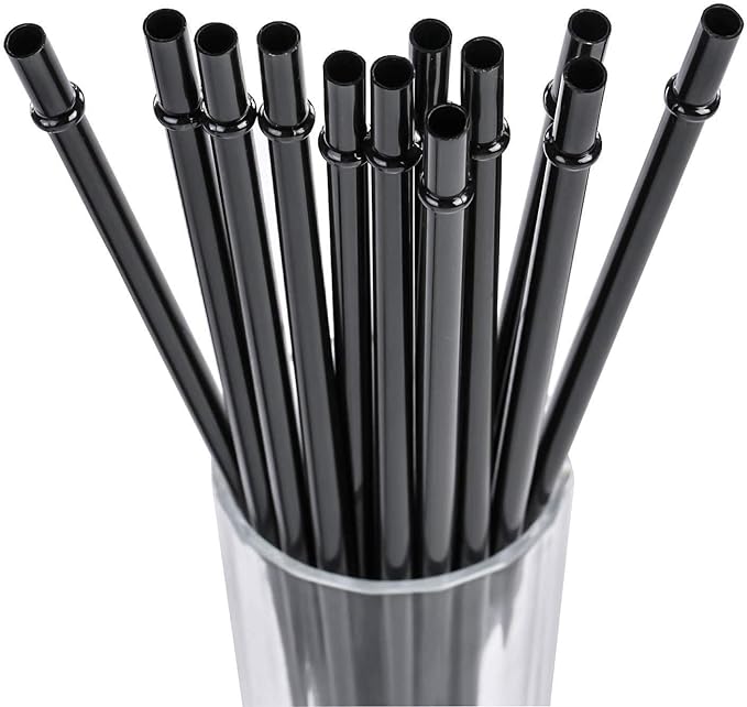 DAKOUFISH 12 Inch Long Black Reusable Plastic Replacement Drinking Straws for 30 oz & 40 oz Mason Jar,Tumblers, Set of 12 with Cleaning Brush (12inch, Black)