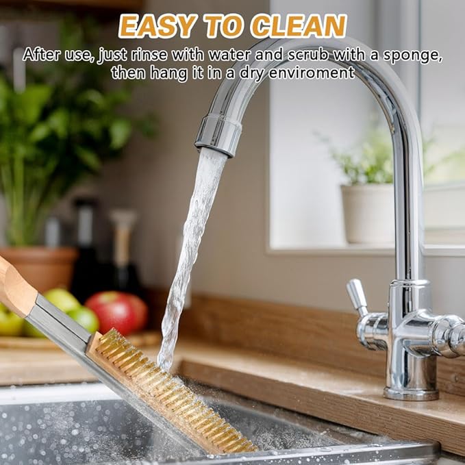 Pizza Oven Brush, 26" Brush and Stainless Steel Scraper for Pizza Stone, BBQ Grill Cleaning Brush Non Scratch Heat Proof Brass Bristles with Screwdriver, Outdoor Pizza Oven and Accessories