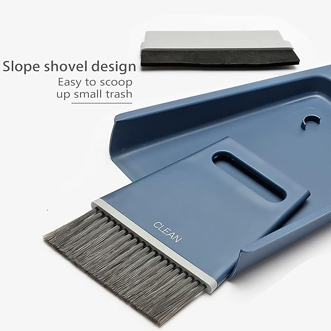 Handheld Broom and Dustpan Set Small Dust Pan and Brush Set, Small Broom and Dustpan Set, Portable 3 in 1 Mini Squeegee Dustpan and Cleaning Brush Set for Office Cleaning, Desk