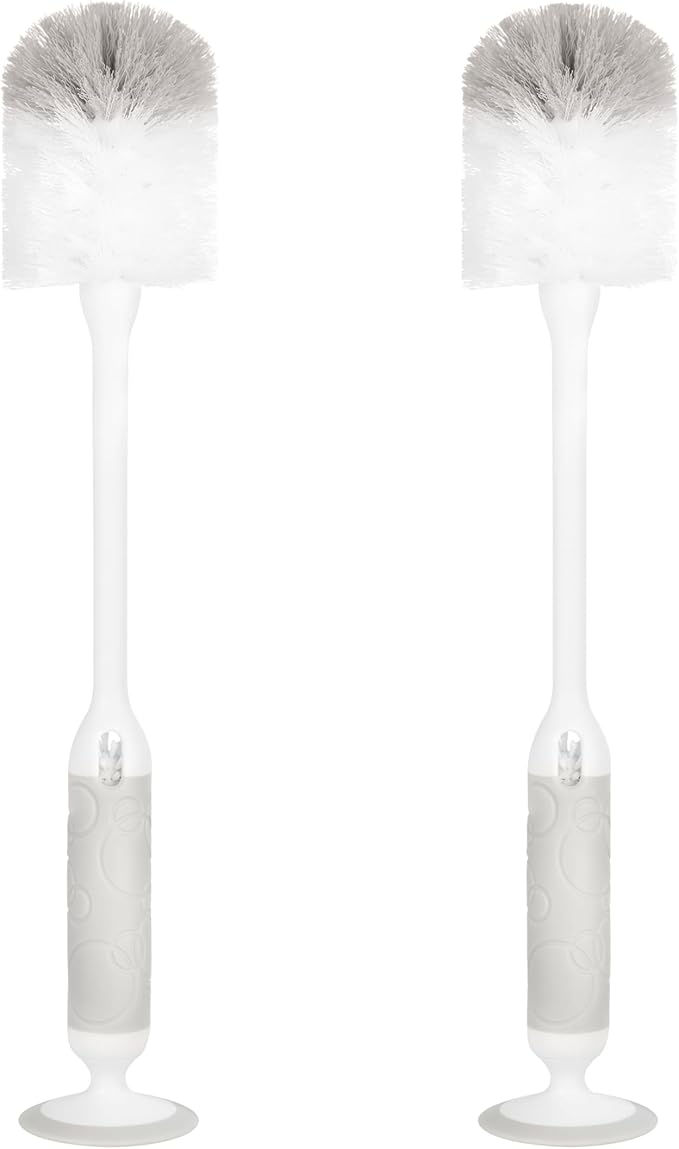 Ubbi Deluxe Baby Bottle Brush Set, Bottle Brush and Nipple Brush with Suction Cup, Baby Cleaning Essentials, Set of 2, Gray