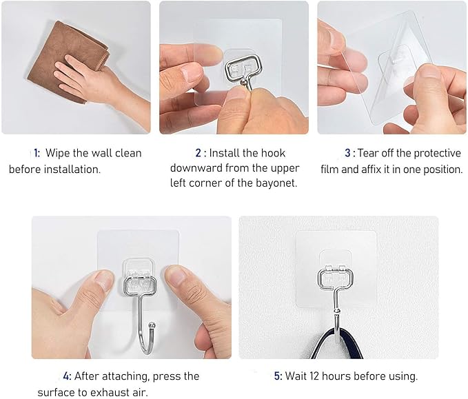 Stainless Steel Large Adhesive Hooks (8 pcs) - 22Ib/10KG Max, Waterproof & Rustproof for Heavy Duty Use in Kitchen, Bathroom, Home & Office