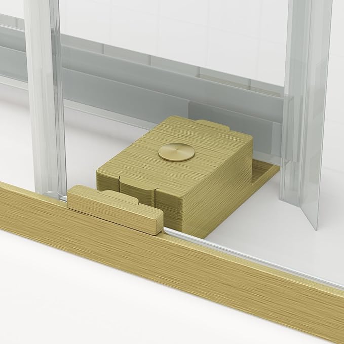 Sunrosa Frameless Double Sliding Shower Door 56 1/8"-60" W x 76" H, 5/16" (8mm) Thick Easy-Clean Tempered Glass, Adjustable Shower Door with Soft-Close System, Brushed Gold Finish
