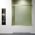 Brushed Gold 56"-60" x 57" Adjustable SGCC/ANSI Certified Tempered Glass Shower Door for Bathtub,Leak-Proof Sliding Reversible Design Tub Door for DIY-Friendly Remodel with Stainless Steel Handles