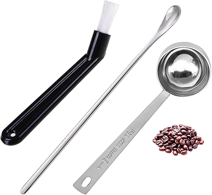 Coffee Scoop 1tbsp /15ml Measuring Spoons Tablespoon Stainless Steel Stirring Spoon with Coffee Machine Cleaning Brush Set