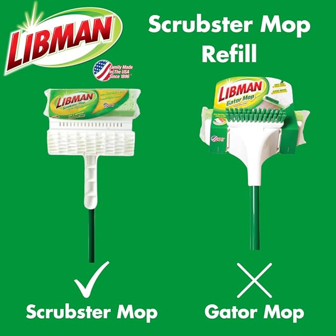 Libman Scrubster Mop Refill Pack, Three #3105 Refills Extra-Absorbent, Cellulose Coated Sponge Replacement Heads for The Libman Scrubster Mop, 3 Pack