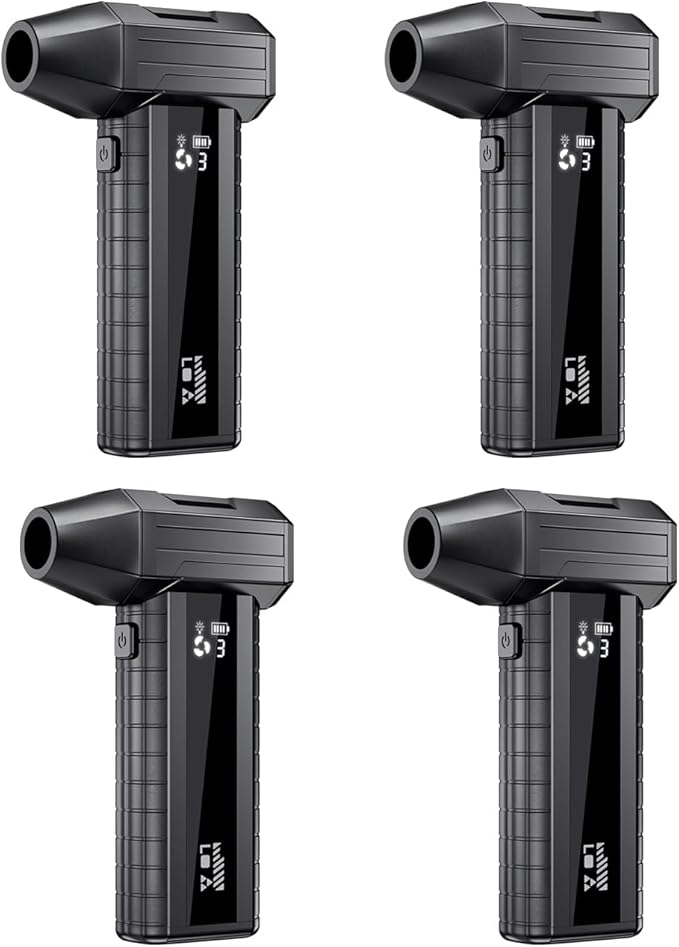 4 Pack Compressed Air Duster-110000RPM Electric Air Duster with LED Display & Light, 3-Gear Adjustable Air Blower