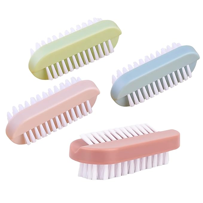 4 Pack Nail Brush for Cleaning Fingernails, Double-Sided Hand & Nail Scrubber with Soft and Stiff Bristles, Deep Clean Under Nails, Portable Nail Cleaning Tool for Home, Travel, Gardening