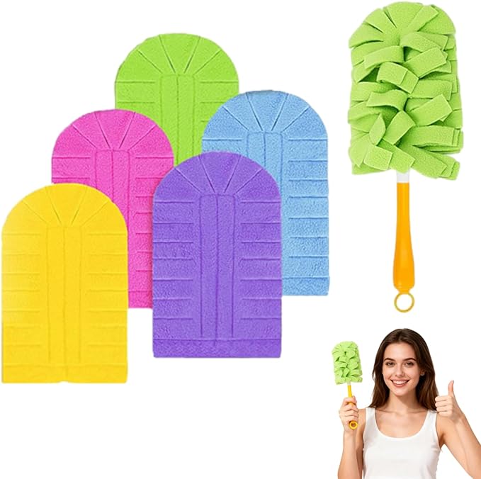 360° Electrostatic Duster Refills, The Sustainable Choice for a Dust-Free Home, Washable Reusable, for Cleaning Electronics Blinds Furniture Car Cleaner (1 Handle + 5 Refills)