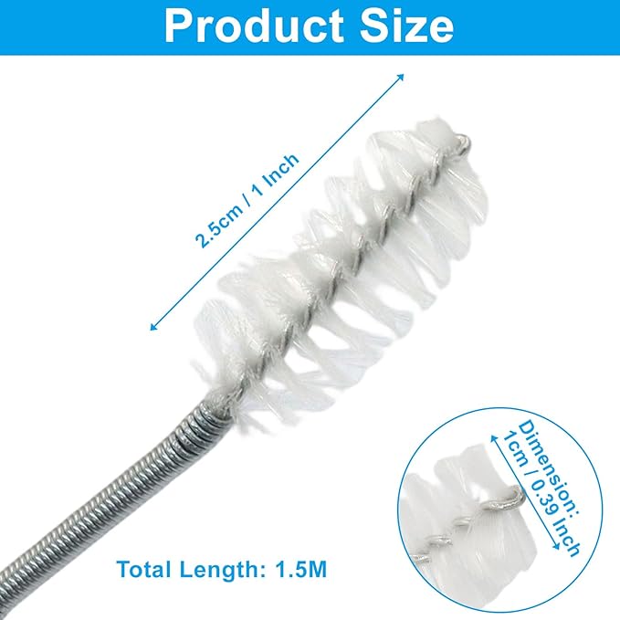 Hitefu 2 Pcs 60 Inches Extra Long Flexible Tube Cleaning Brush with Nylon Bristles for Dredging Skinny Pipe, Water Pump, Sink, Fridge & Kitchen