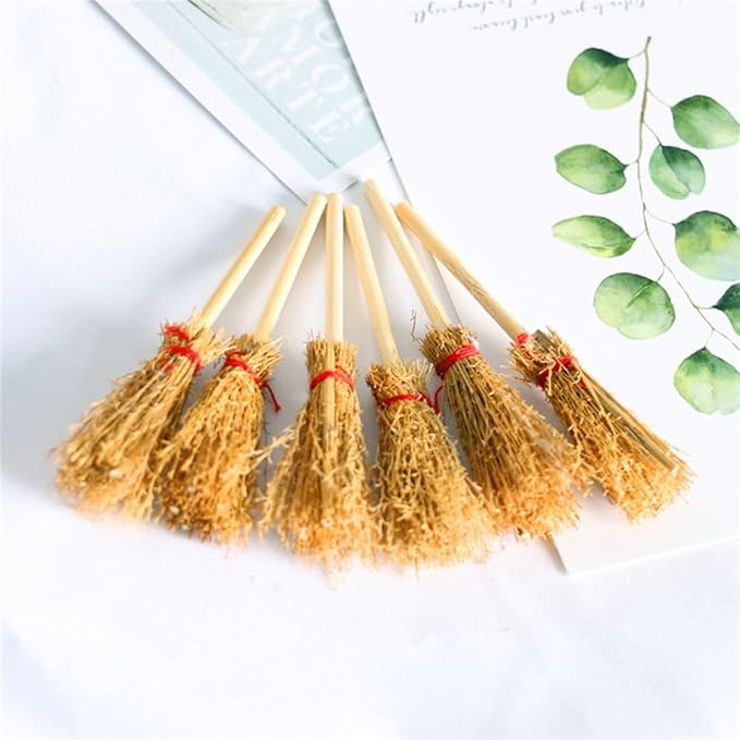 Mini Witch Hats and Mini Broom for Halloween Decorations Wizard Accessory for Party DIY Crafts Accessories (Black)