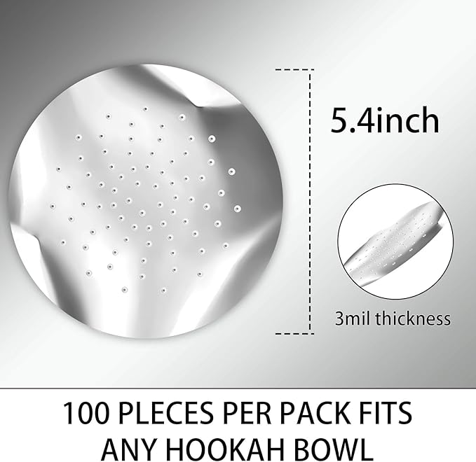100 PCS Hookah Foil Pre Punched Shisha Aluminum Foil for Bowl Cover Screen Easy to Pull and Replace 5.5 Inches 0.03mm