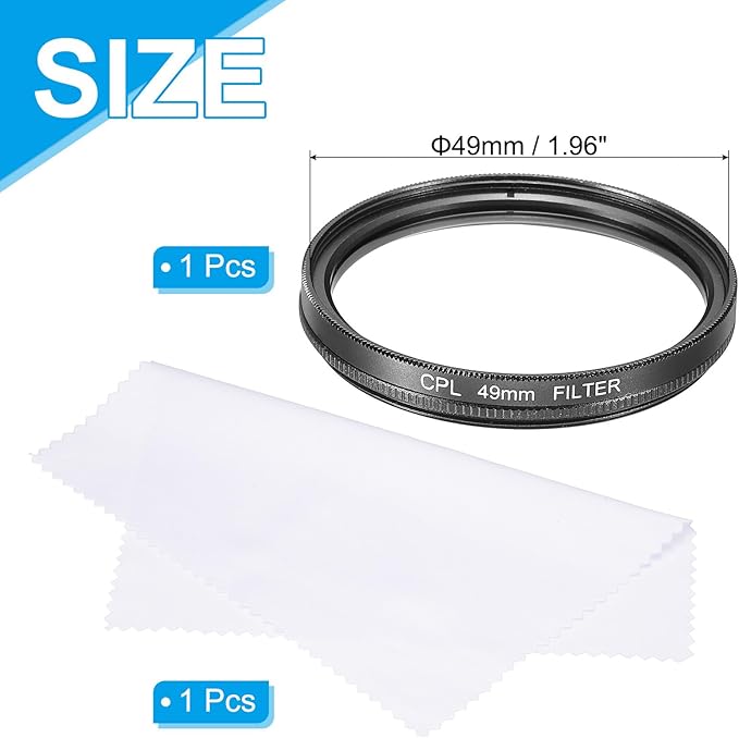 MECCANIXITY 49mm Circular Polarizer Filter, Double Sided Multi-Layer Coatings Polarizing Filter with Cleaning Cloth for Camera Lens