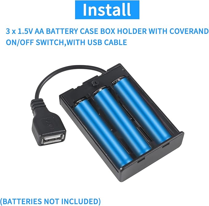 3PCS 3AA Battery Holder， USB Female Socket， 3x1.5V AA Battery Case Box Holder， On/Off with Cover and Transparent Battery Storage Case for Arduino RC Cars LED Strip Light（External USB）