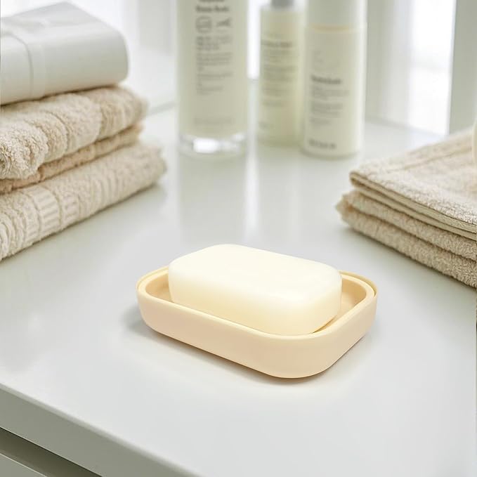 Double Layer Draining Soap Dish, Plastic Dishwashing Sponge Soap Holder for Kitchen, Bathroom, and Washstand (Khaki)