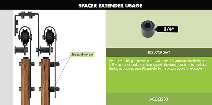 Homacer Sliding Barn Door Hardware Black Rustic 3/4“ Spacer Extender-Set of 4
