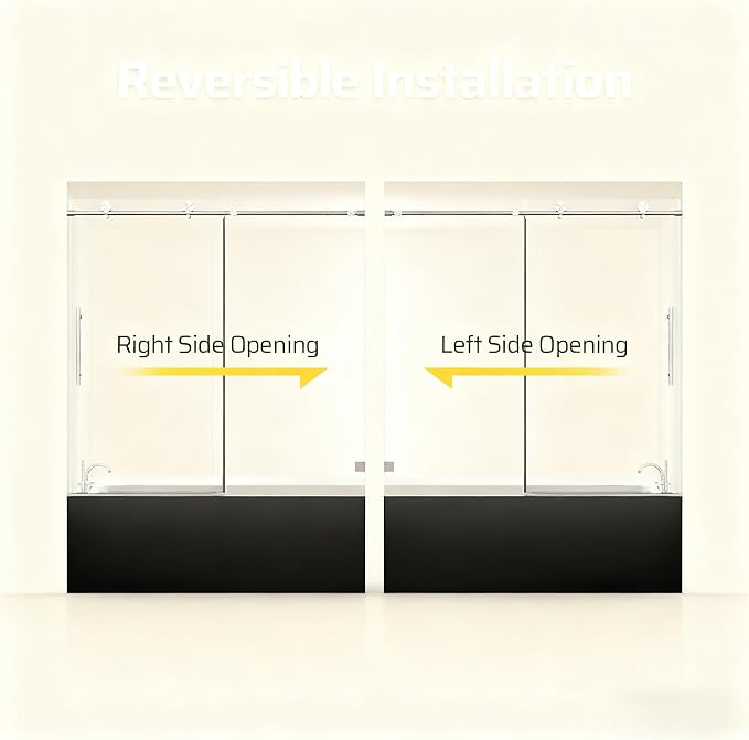 56-60" W x 60" H Bathroom Frameless Tub Sliding Shower Door, Soft-Close Bathtub Single Sliding Shower Doors with 5/16" (8mm) Clear SGCC Tempered Glass, Reversible Installation, Brushed Nickel