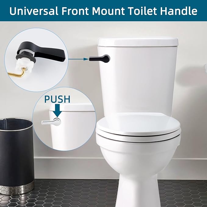 Hygie Rinse 2PCS Black Metal Toilet Handle Lever Flush Replacement, Universal Front Mount Toilet Handle with Stainless Steel Flapper Chains, Toilet Repair Kit