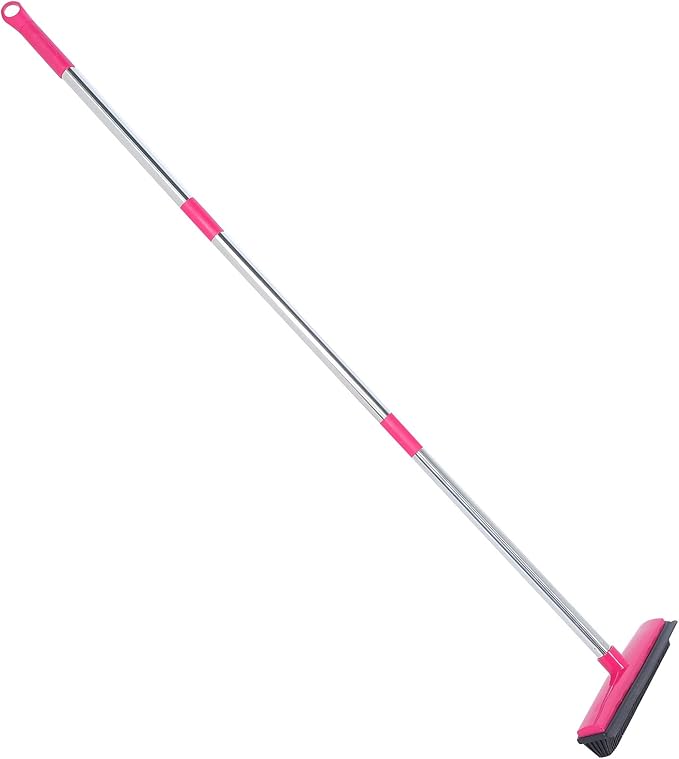 Pet Hair Remover, Carpet Rake for Pet Hair Removal, 2 in 1 Removal Tool of Rubber Broom and Squeegee for Floor, Length Adjustable Push Broom, Pet Dog and Cat Hair Remover (Pink)