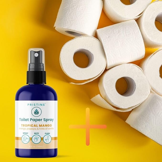 PRISTINE Toilet Paper Spray - As Seen on Shark Tank, More Natural Personal Cleansing Wipes & Flushable Wet Wipes Alternative, Spray Toilet Paper to Create Flushable Wipe, Tropical Mango, 32 fl oz