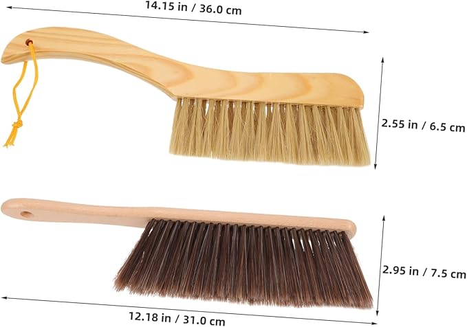 PRETYZOOM 2pcs Soft Bristle Hand Broom with Wooden Handle for Dust Cleaning Multi Use Cleaning Brush for Car Bed Couch and Household Surfaces