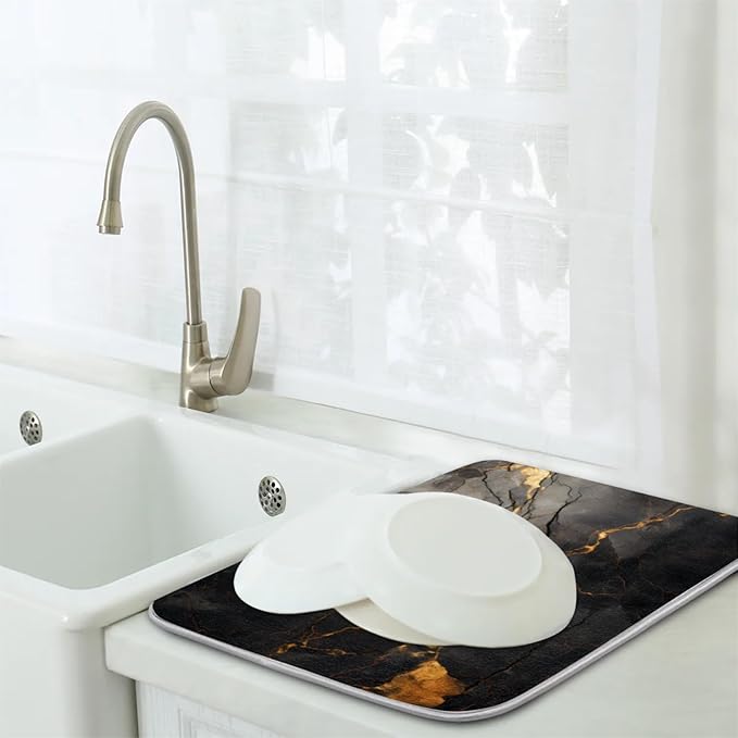 Dish Drying Mat for Kitchen Absorbent Drying Mat Reversible Dish Drying Pad Dish Drying Mats for Kitchen Counter Utensils Pots Water Cup Marble