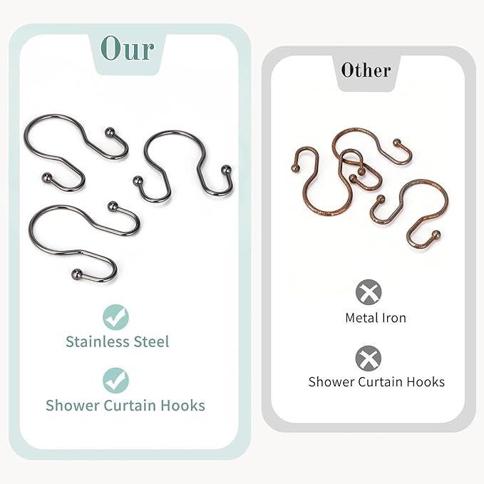 Goowin Shower Curtain Hooks, 12 Pcs Shower Curtain Rings, Stainless Steel Shower Curtain Hangers, Metal Shower Curtain Hooks Rings Rust Proof, Minimalist Shower Hooks for Shower Curtain, Bronze