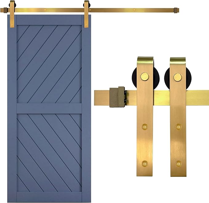 Rio Salto Gold Barn Door Hardware Kit 7ft Length Sliding Door Hardware Luxury Closet Pantry Slider 84" Brushed Brass (Hardware Kit, 7 Feet - Single Door)