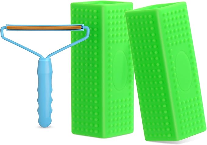 Honeydak 3 Pieces Hair Remover Tool Dog Hair Remover Pro Silicone Cleaner Brush Roller Fuzz Hairball Brush for Carpet Rake, Car Mat, Couch, Pet Bed, Clothes(Green, Light Blue)